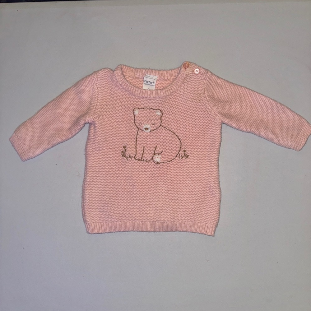Carter's Sweater and Bodysuit Dress Set Baby Girls 3M Pink Coral Bear Kitty - Picture 3 of 11